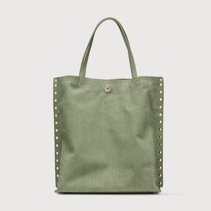 Borsa Shopper Savellini Mila in Ecopelle Stampata — Verde Salvia