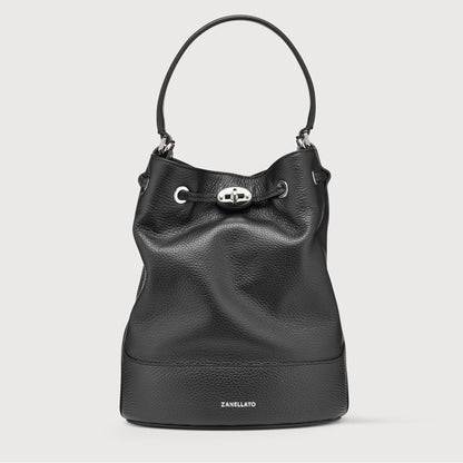 Borsa a Secchiello Savellini Luna in Ecopelle Martellata — Nero