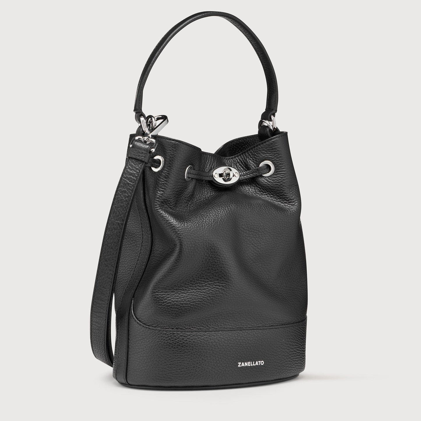 Borsa a Secchiello Savellini Luna in Ecopelle Martellata — Nero