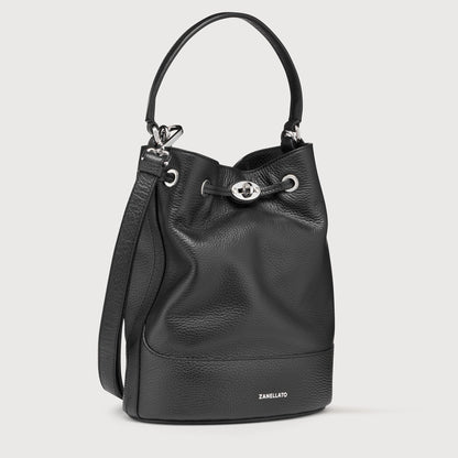 Borsa a Secchiello Savellini Luna in Ecopelle Martellata — Nero