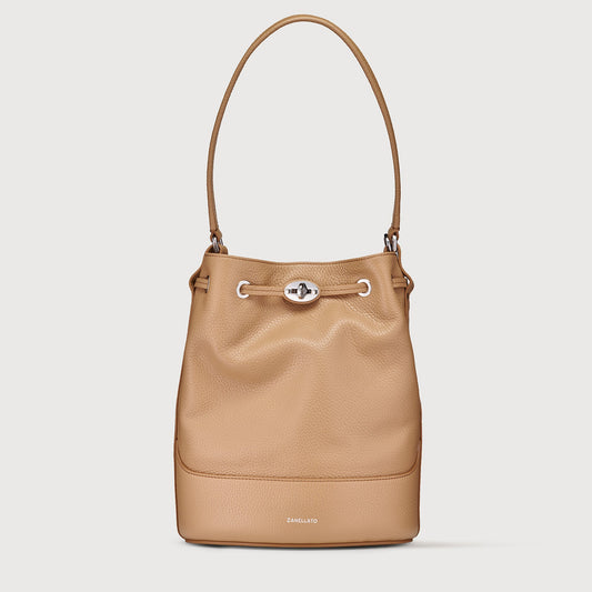Borsa a Secchiello Savellini Luna in Ecopelle Martellata — Marrone Biscotto