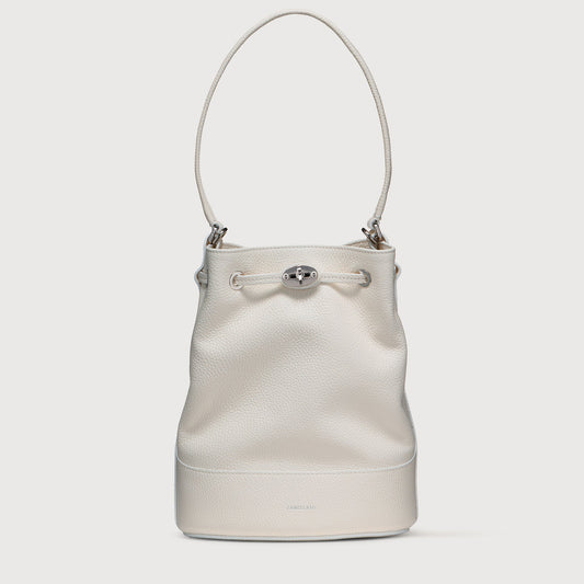 Borsa a Secchiello Savellini Luna in Ecopelle Martellata — Bianco Latte