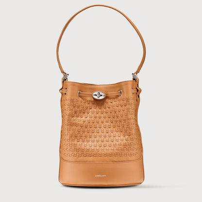 Borsa a Secchiello Savellini Luna in Suede Vegano — Beige Tabacco