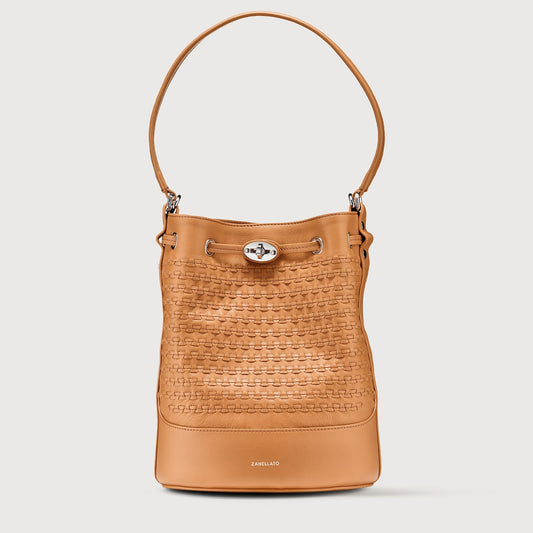 Borsa a Secchiello Savellini Luna in Suede Vegano — Beige Tabacco