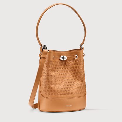 Borsa a Secchiello Savellini Luna in Suede Vegano — Beige Tabacco
