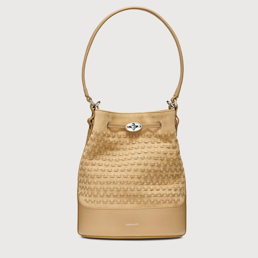 Borsa a Secchiello Savellini Luna in Suede Vegano — Avorio