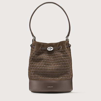 Borsa a Secchiello Savellini Luna in Suede Vegano — Marrone Torrone