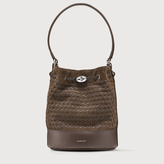 Borsa a Secchiello Savellini Luna in Suede Vegano — Marrone Torrone