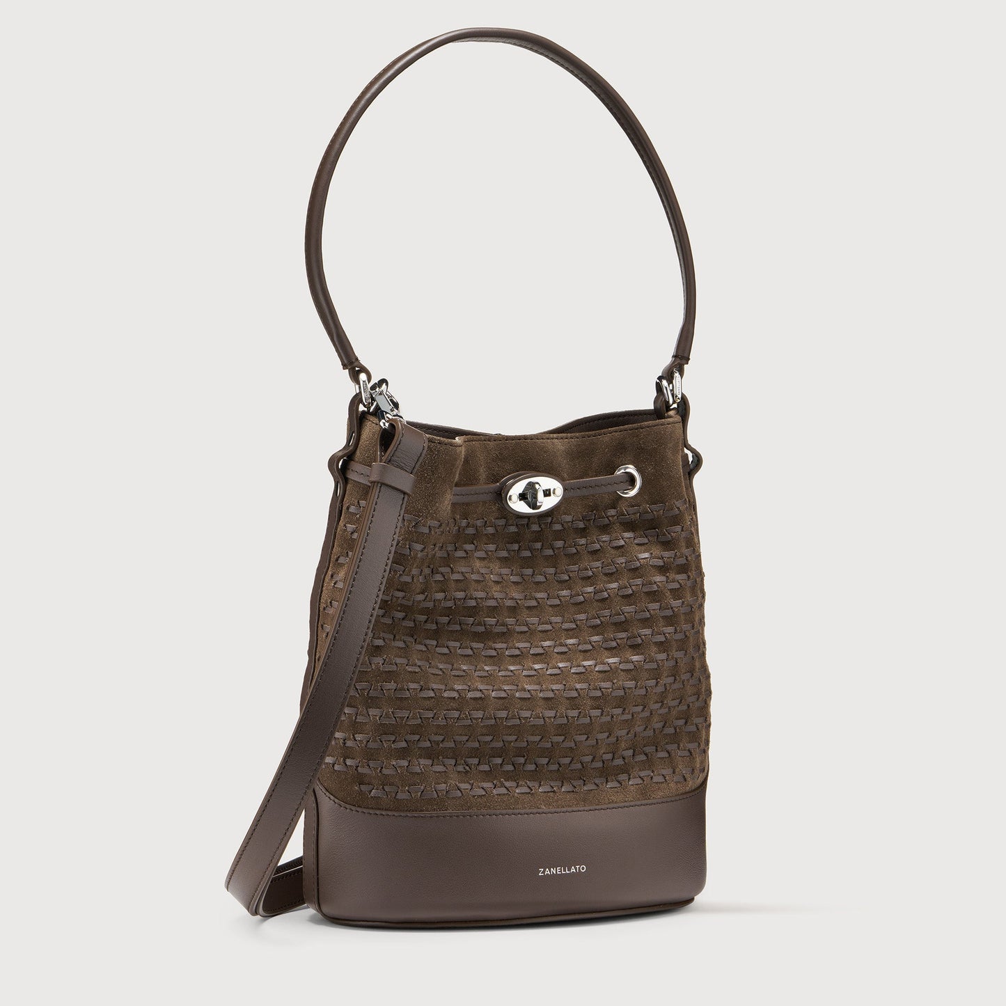 Borsa a Secchiello Savellini Luna in Suede Vegano — Marrone Torrone