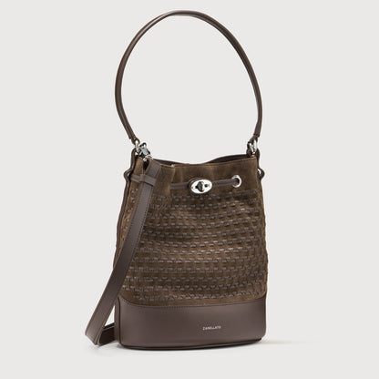 Borsa a Secchiello Savellini Luna in Suede Vegano — Marrone Torrone