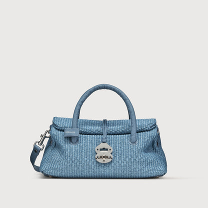 Borsa a Mano Savellini Vera Small in Vimini — Blu Adriatico