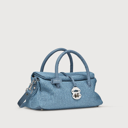 Borsa a Mano Savellini Vera Small in Vimini — Blu Adriatico