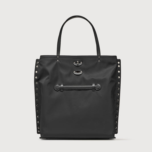 Borsa Shopper Savellini Mila in Tessuto — Nero Trama