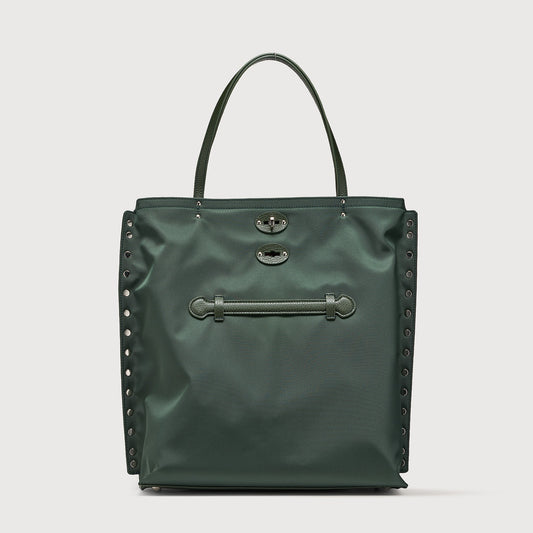 Borsa Shopper Savellini Mila in Tessuto — Verde Pitone