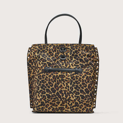 Borsa Shopper Savellini Mila in Tessuto — Nero Animalier