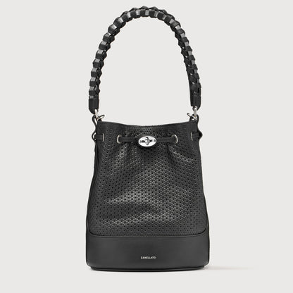 Borsa a Secchiello Savellini Luna in Ecopelle Liscia — Nero