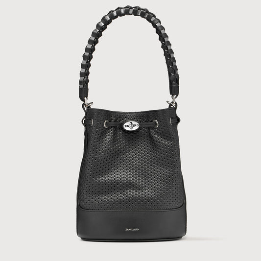 Borsa a Secchiello Savellini Luna in Ecopelle Liscia — Nero