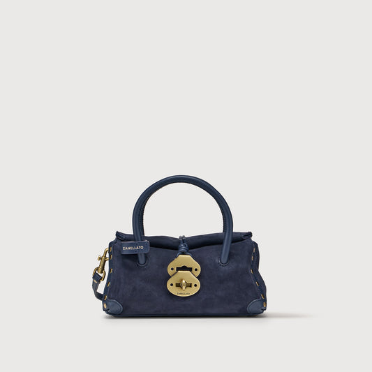 Borsa a Mano Savellini Vera Baby in Pelle di Cactus — Blu Notte