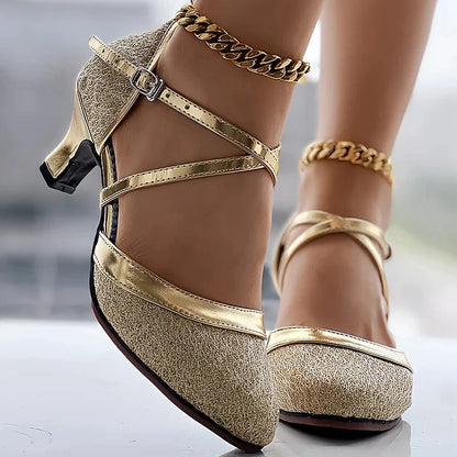 Sandali Donna Eleganti con Tacco Largo e Fibbia