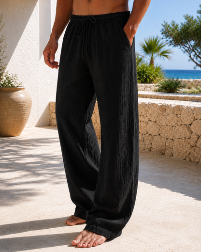 Pantaloni Estivi Uomo Gamba Larga con Coulisse Rilassati