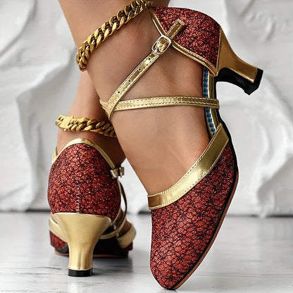 Sandali Donna Eleganti con Tacco Largo e Fibbia