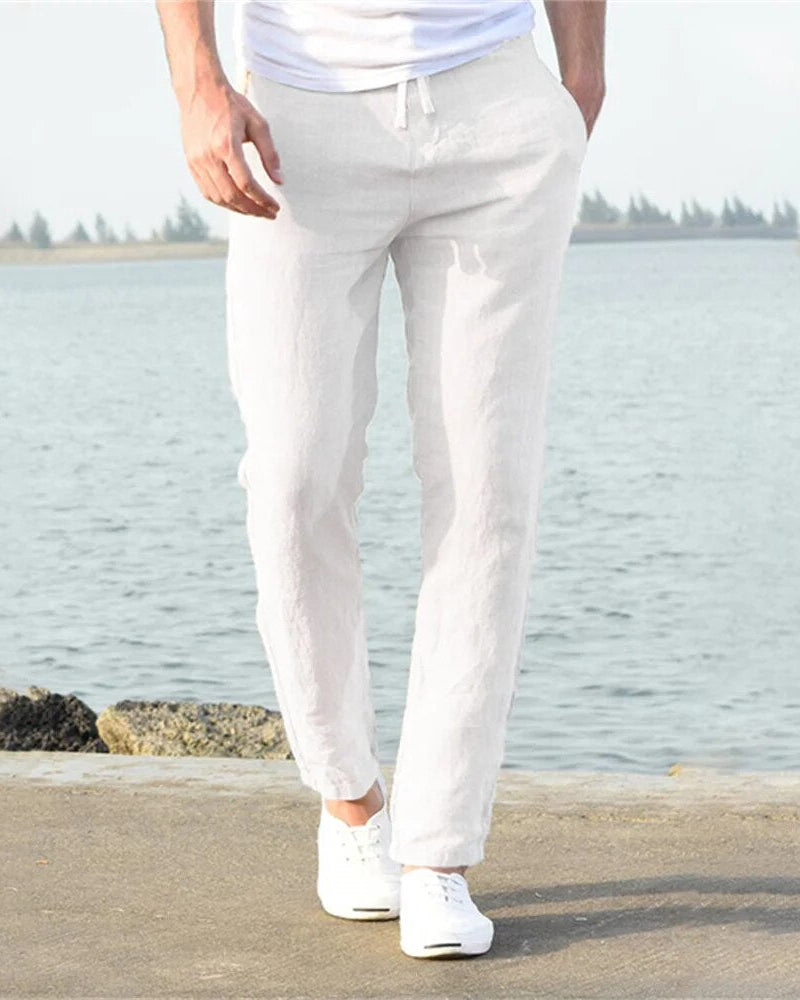 White Men's Breathable Summer Trousers Comfortable Fit — Lino Conti