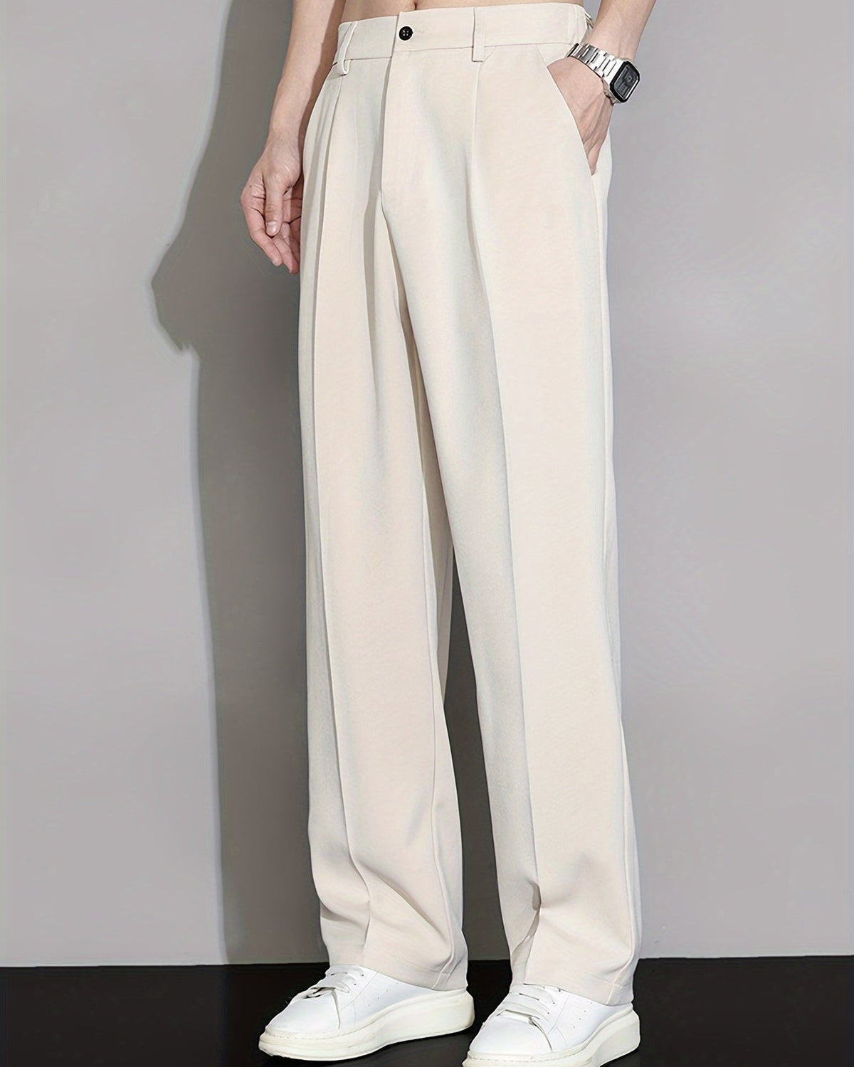 Khaki Men's Summer Straight Leg Trousers — Lino Conti