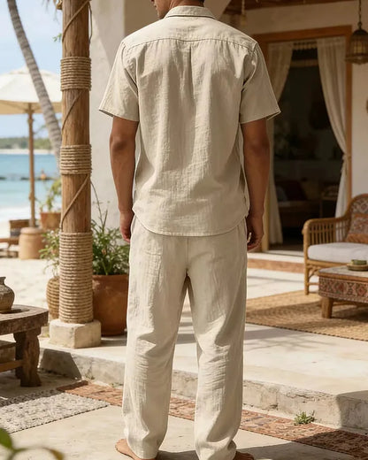 Khaki Men's Summer Set Short Sleeve Shirt Wide Leg Trousers — Lino Conti
