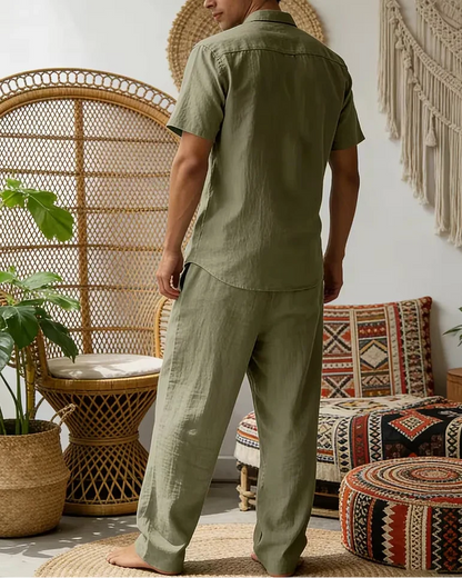 Black Men's Summer Set Short Sleeve Shirt Wide Leg Trousers — Lino Conti
