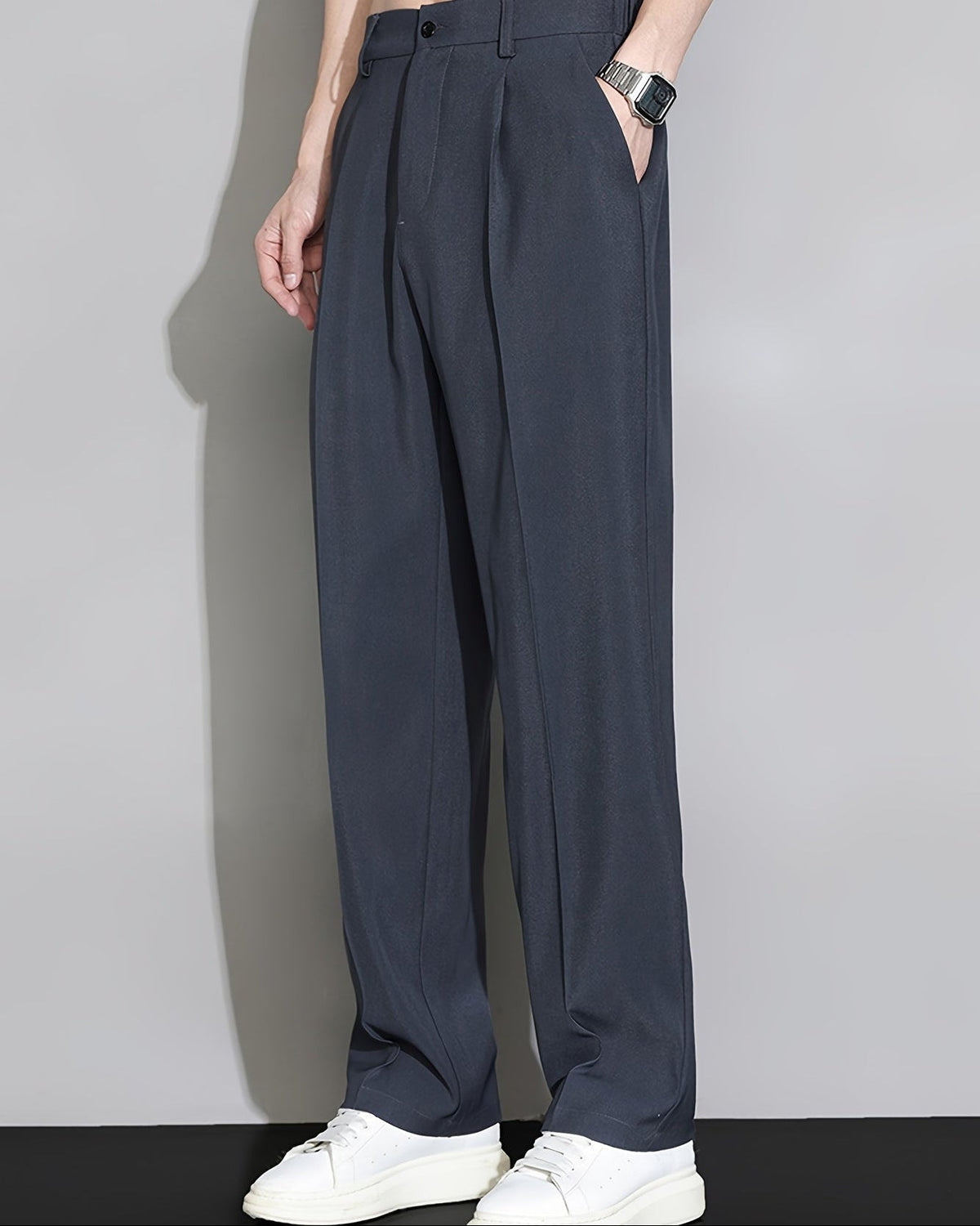 Dark Grey Men's Summer Straight Leg Trousers — Lino Conti