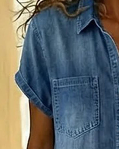 Pagliaccetto Donna in Denim con Bottoni e Tasche Applicate