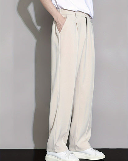 Khaki Men's Summer Straight Leg Trousers — Lino Conti