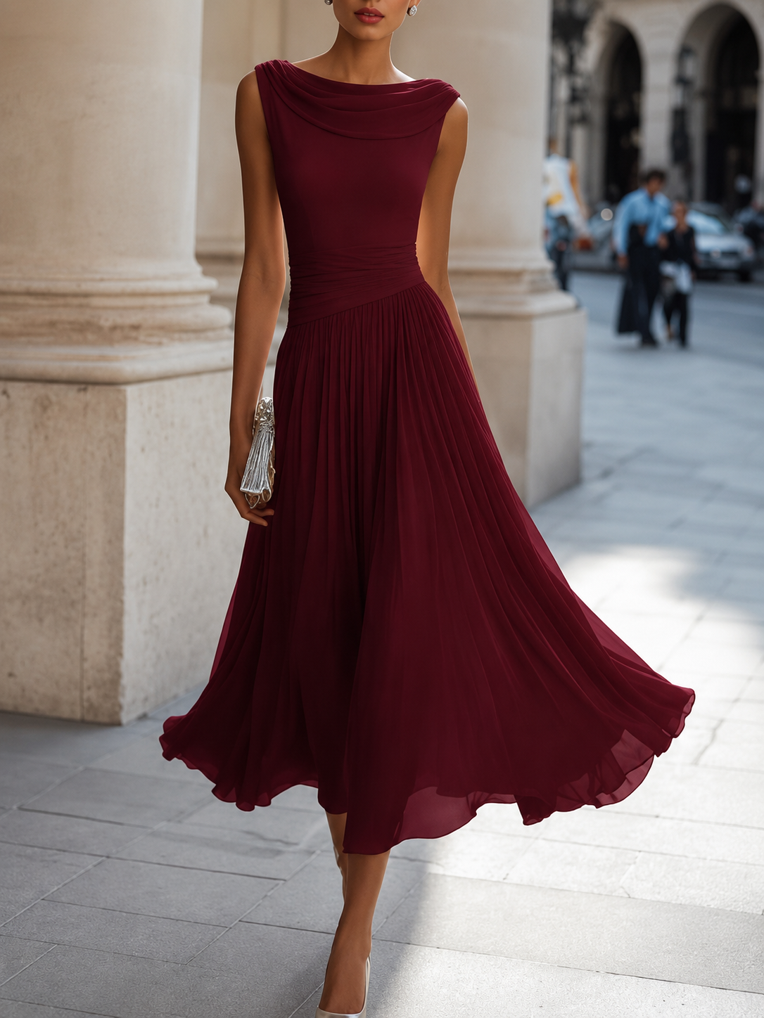 Patricia | Vestito Midi Donna con Scollo Drappeggiato