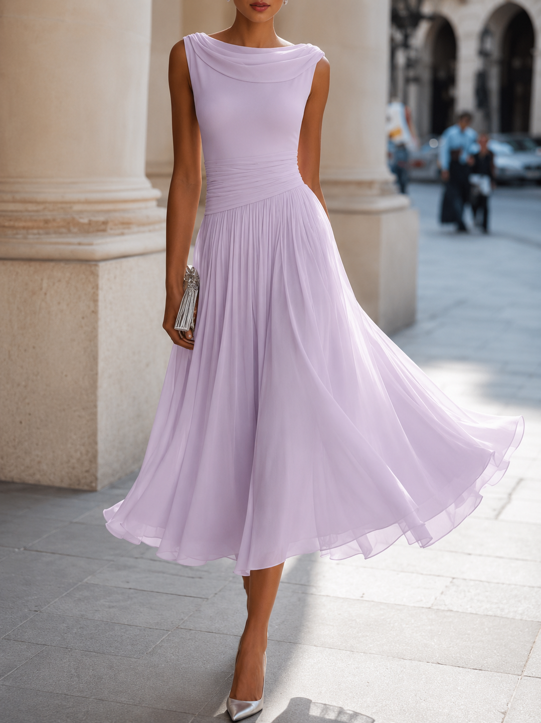 Patricia | Vestito Midi Donna con Scollo Drappeggiato