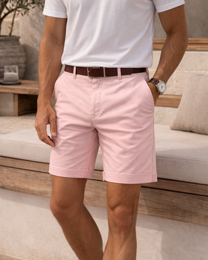 Pink Men's Tailored Twill Shorts Smart Casual Summer — Lino Conti