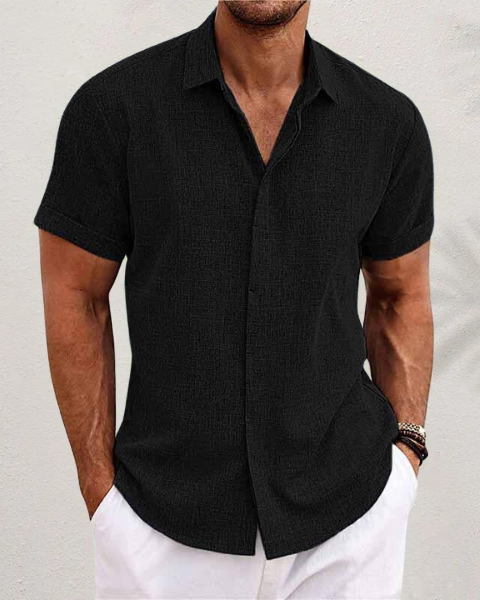 Black Men's Short Sleeve Lightweight Breathable Summer Shirt — Lino Conti