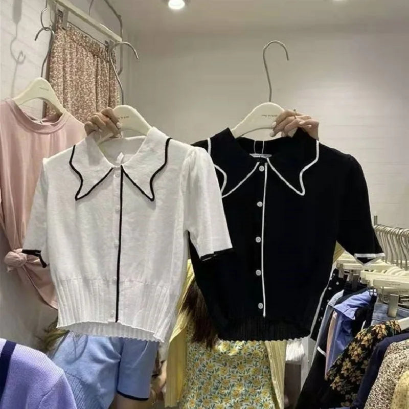 Maglione Donna Vintage con Bottoni e Colletto Oversize