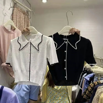 Maglione Donna Vintage con Bottoni e Colletto Oversize