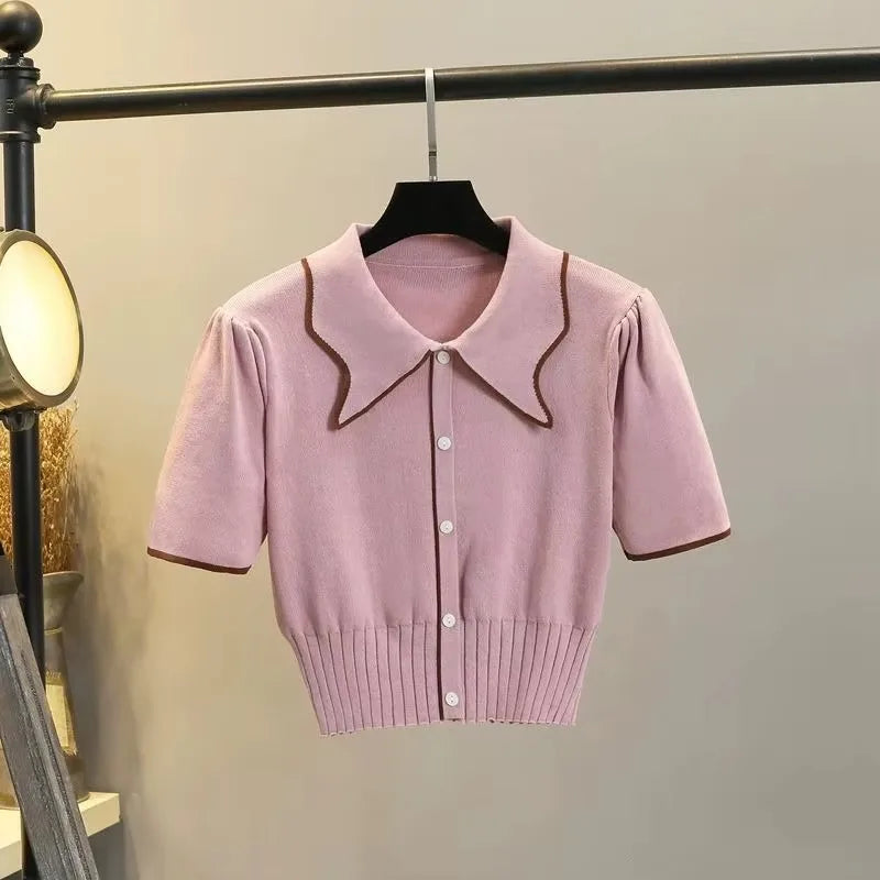 Maglione Donna Vintage con Bottoni e Colletto Oversize