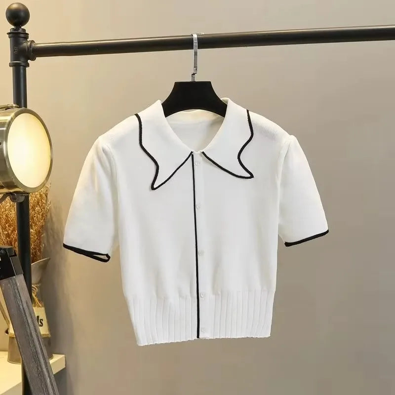 Maglione Donna Vintage con Bottoni e Colletto Oversize