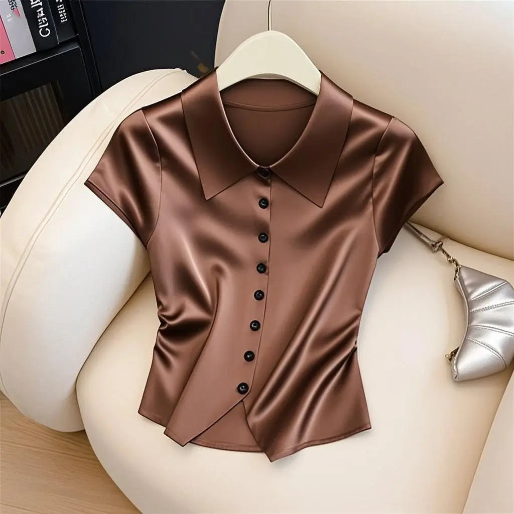 Blusa in Seta Donna Lucida con Maniche a Vescovo