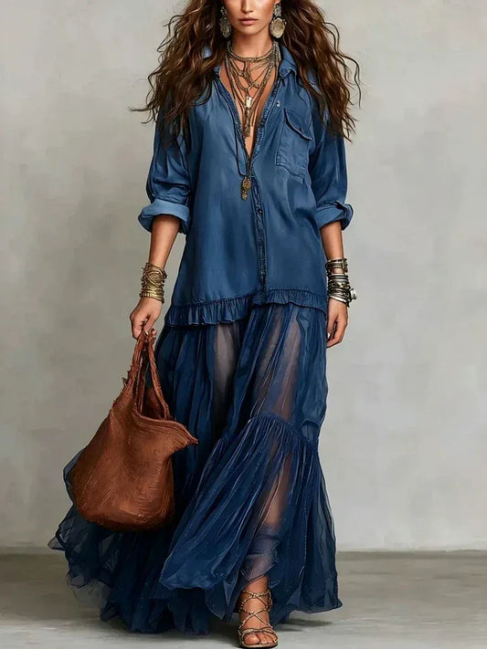 Abito Lungo da Donna in Denim — vista frontale