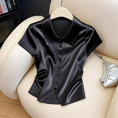 Blusa in Seta Donna Lucida con Maniche a Vescovo