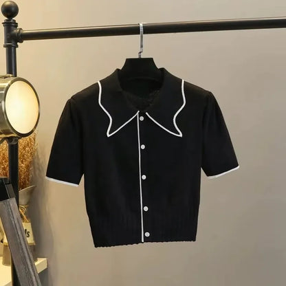 Maglione Donna Vintage con Bottoni e Colletto Oversize