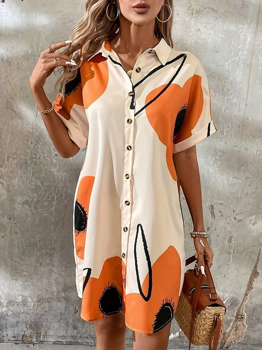 Evangelina Abito Estivo Donna 100% Cotone Leggero Arancione