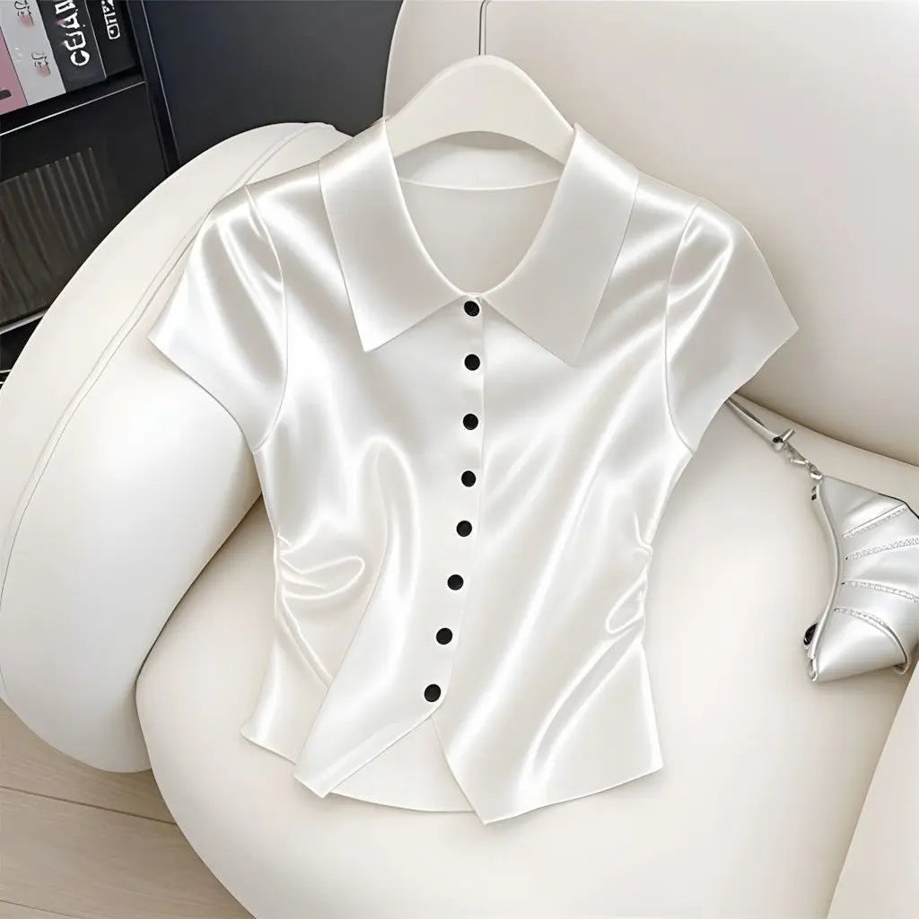 Blusa in Seta Donna Lucida con Maniche a Vescovo