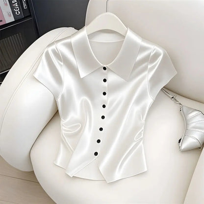 Blusa in Seta Donna Lucida con Maniche a Vescovo