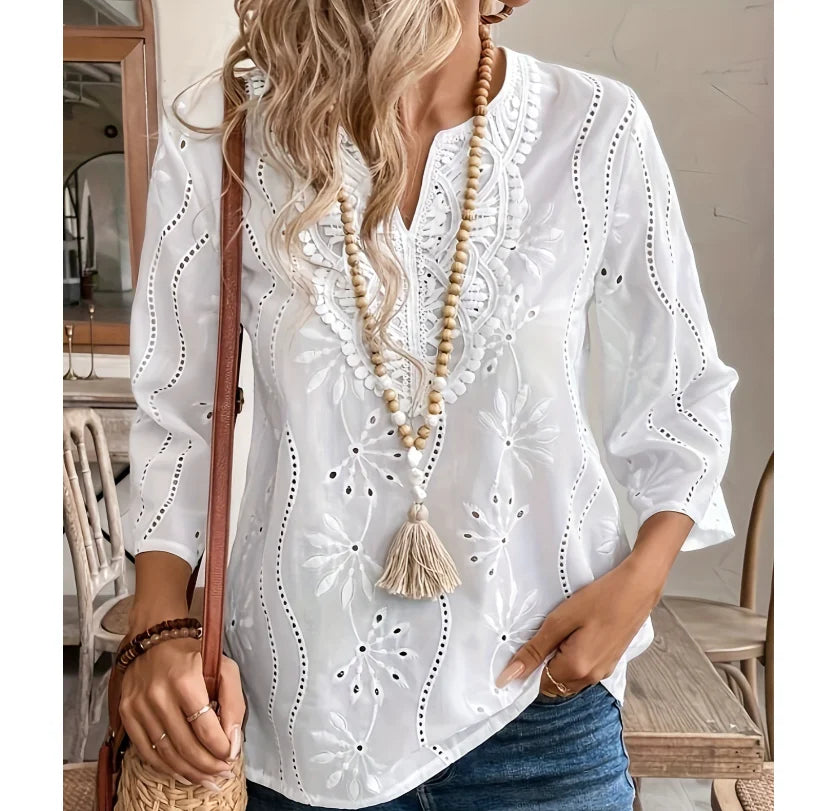 Blusa Bianca in Seta 100% Leggera con Pliche Sottili