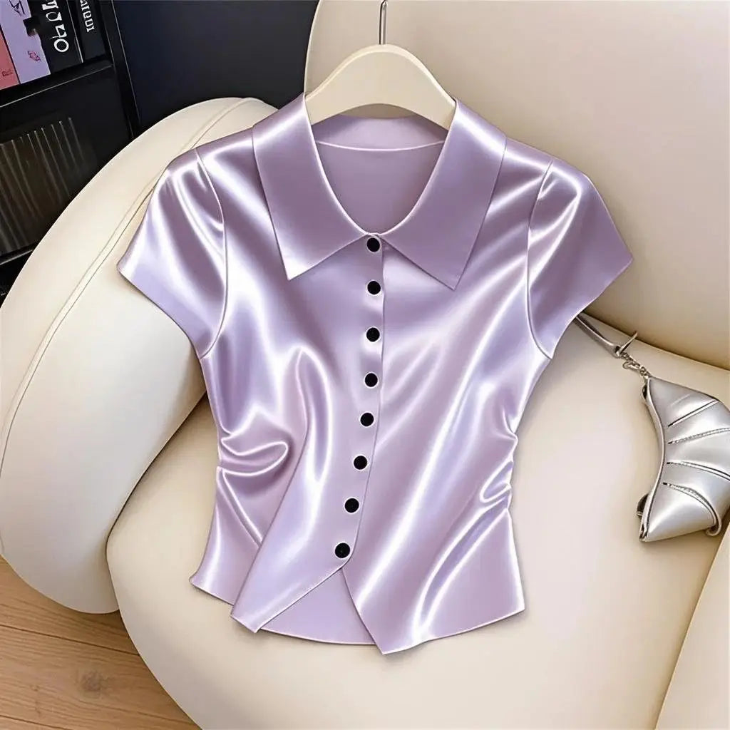 Blusa in Seta Donna Lucida con Maniche a Vescovo