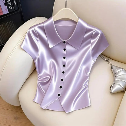 Blusa in Seta Donna Lucida con Maniche a Vescovo